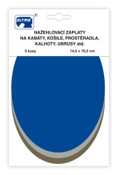 Nažehľovacie záplaty jednofarebné ovály 3 ks - kráľ.modrá sv.šedá khaki